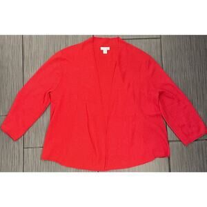 J Jill Open Front Cardigan Size XS Petite Red Knit Cotton Blend